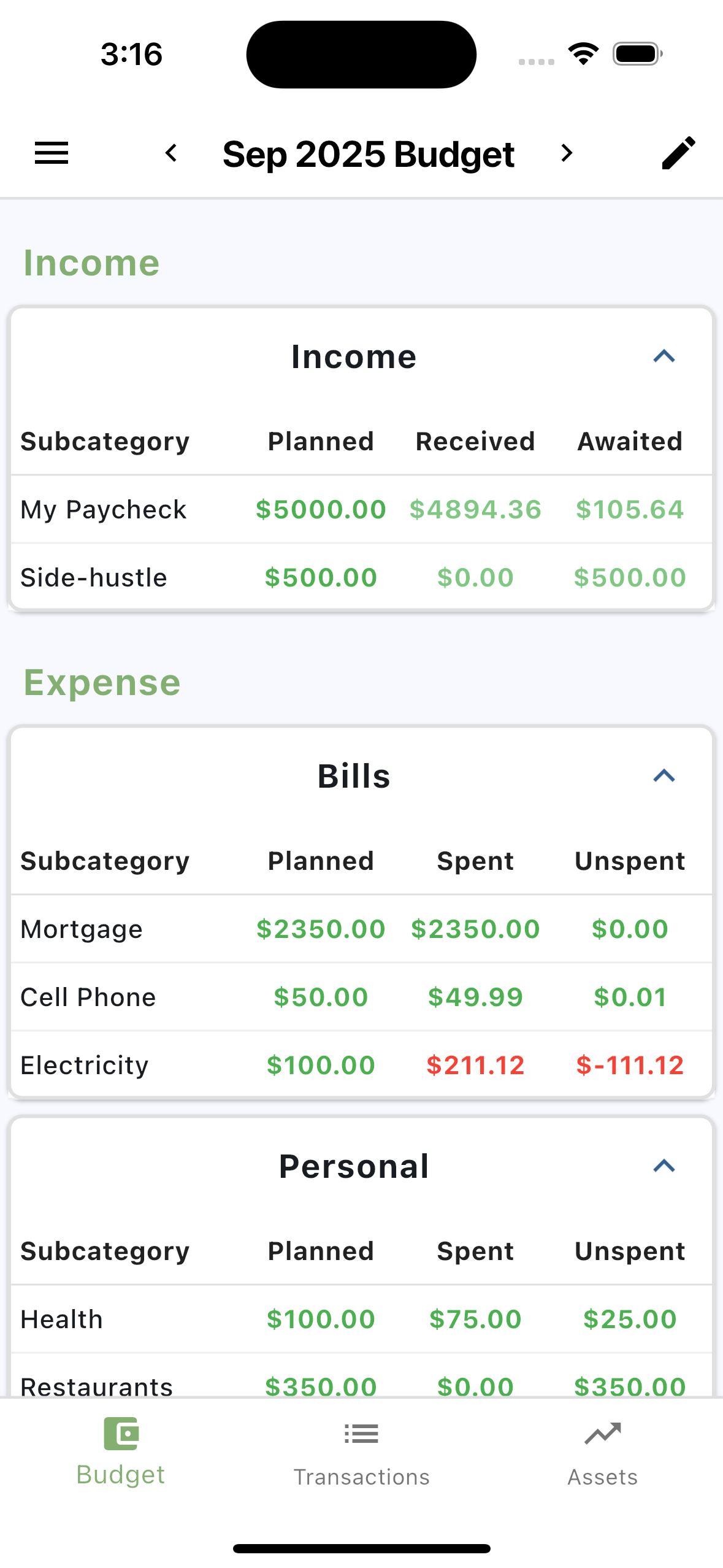 Budget Management Interface